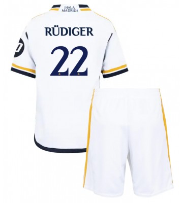 Real Madrid Antonio Rudiger #22 Primera Equipación Niños 2023-24 Manga Corta (+ Pantalones cortos)